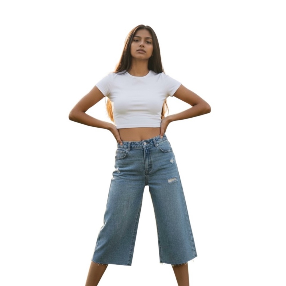Wax Jeans Jorts Raw Hem Wide Leg Denim Light Wash High Rise Cutoff Shorts NWT